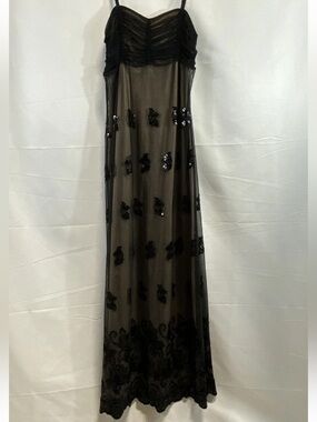 Sue Wong Black Sequin Mesh Slip Dress Size Small